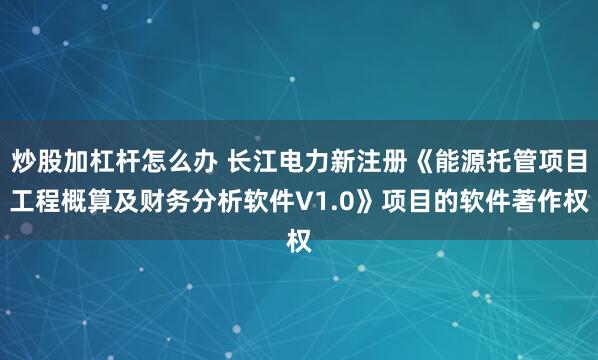 炒股加杠杆怎么办 长江电力新注册《能源托管项目工程概算及财务分析软件V1.0》项目的软件著作权
